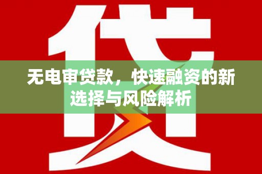铜陵无电审贷款，快速融资的新选择与风险解析